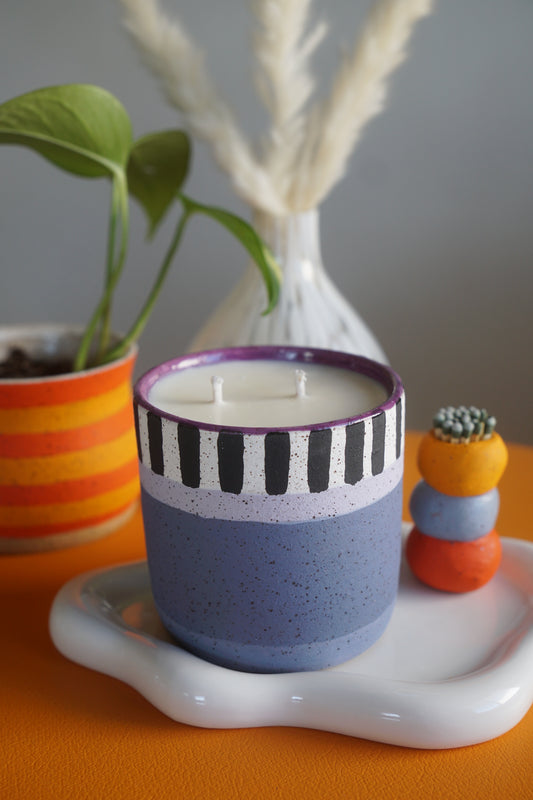 Plum Piano Striped Ceramic Candle