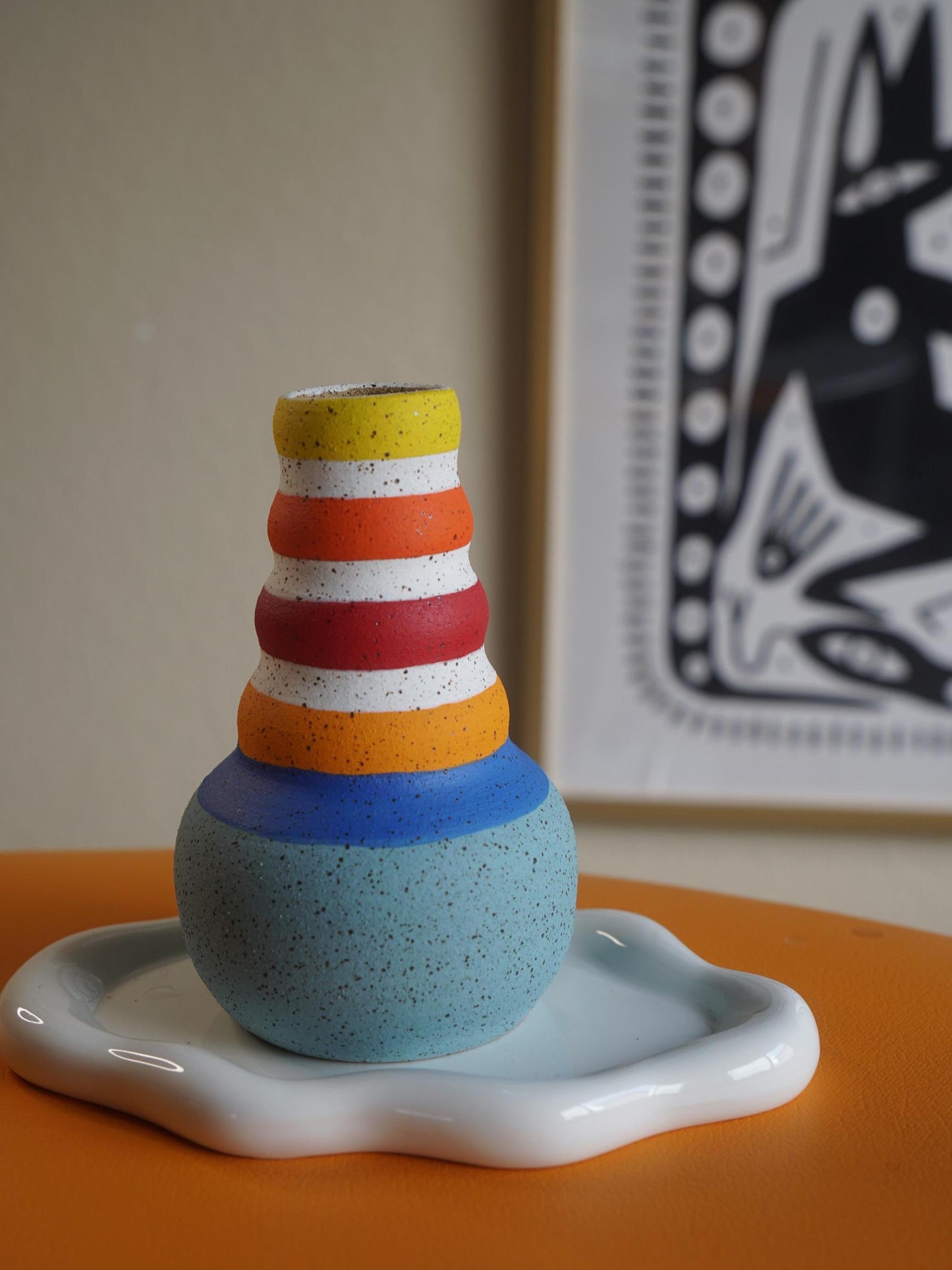 Baby Blue Bubble Neck Ceramic Vase