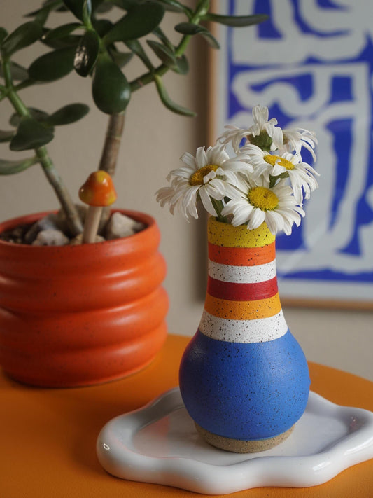 Blue Sunbeam Ceramic Flower Vase
