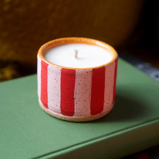 Pink & Red Striped Ceramic Candle