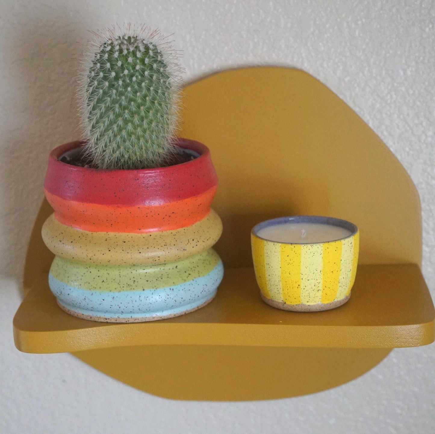 Yellow Striped Ceramic Candle