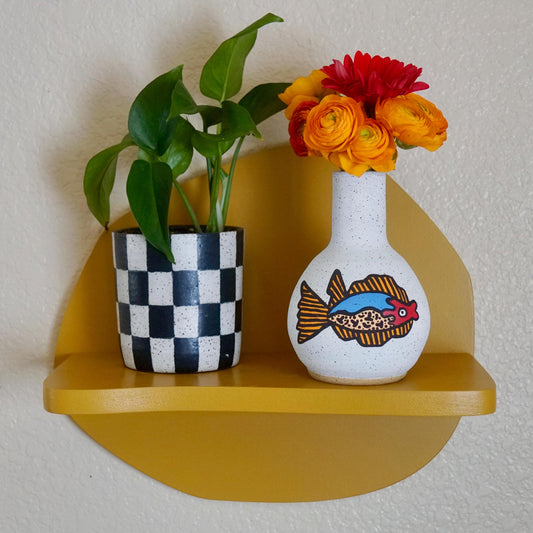 Orange and Blue Ceramic Fish Vase