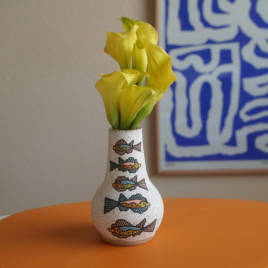 Pink and Teal Handmade Ceramic Fish Vase