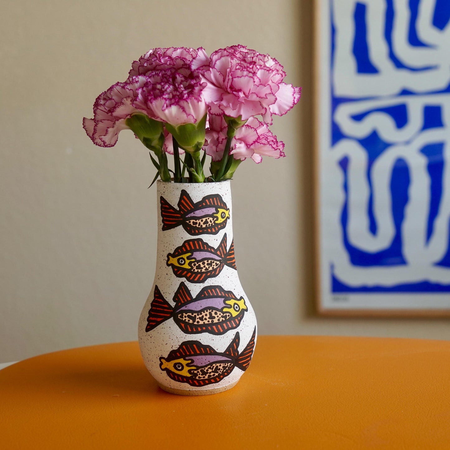 Peach and Purple Ceramic Fish Vase