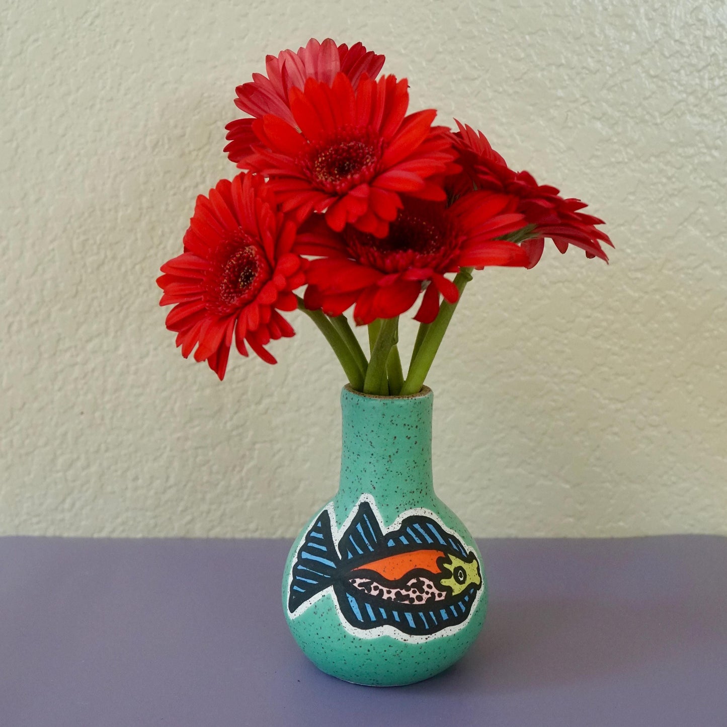 Teal Ceramic Fish Vase