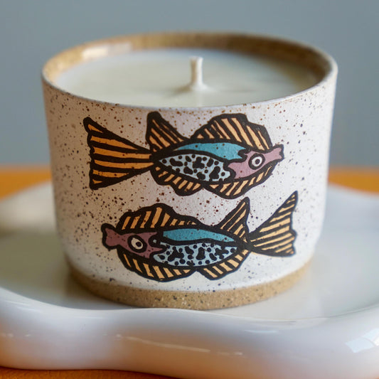 Purple and Teal Ceramic Fish Candle