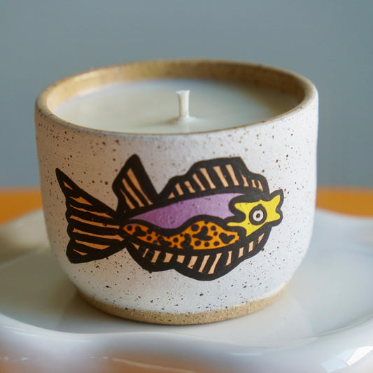 Purple and Orage Ceramic Fish Candle