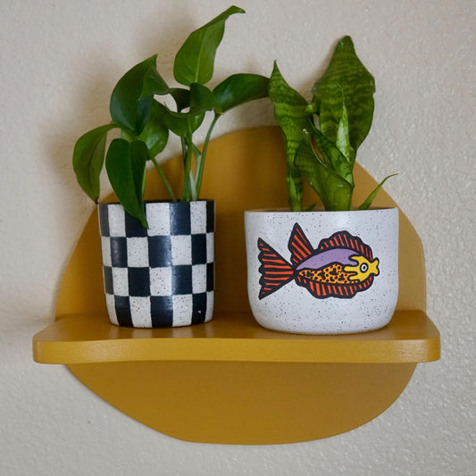 Purple and Orange Ceramic Fish Planter