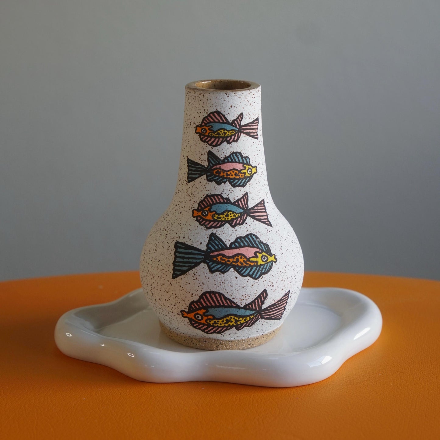 Pink and Teal Handmade Ceramic Fish Vase