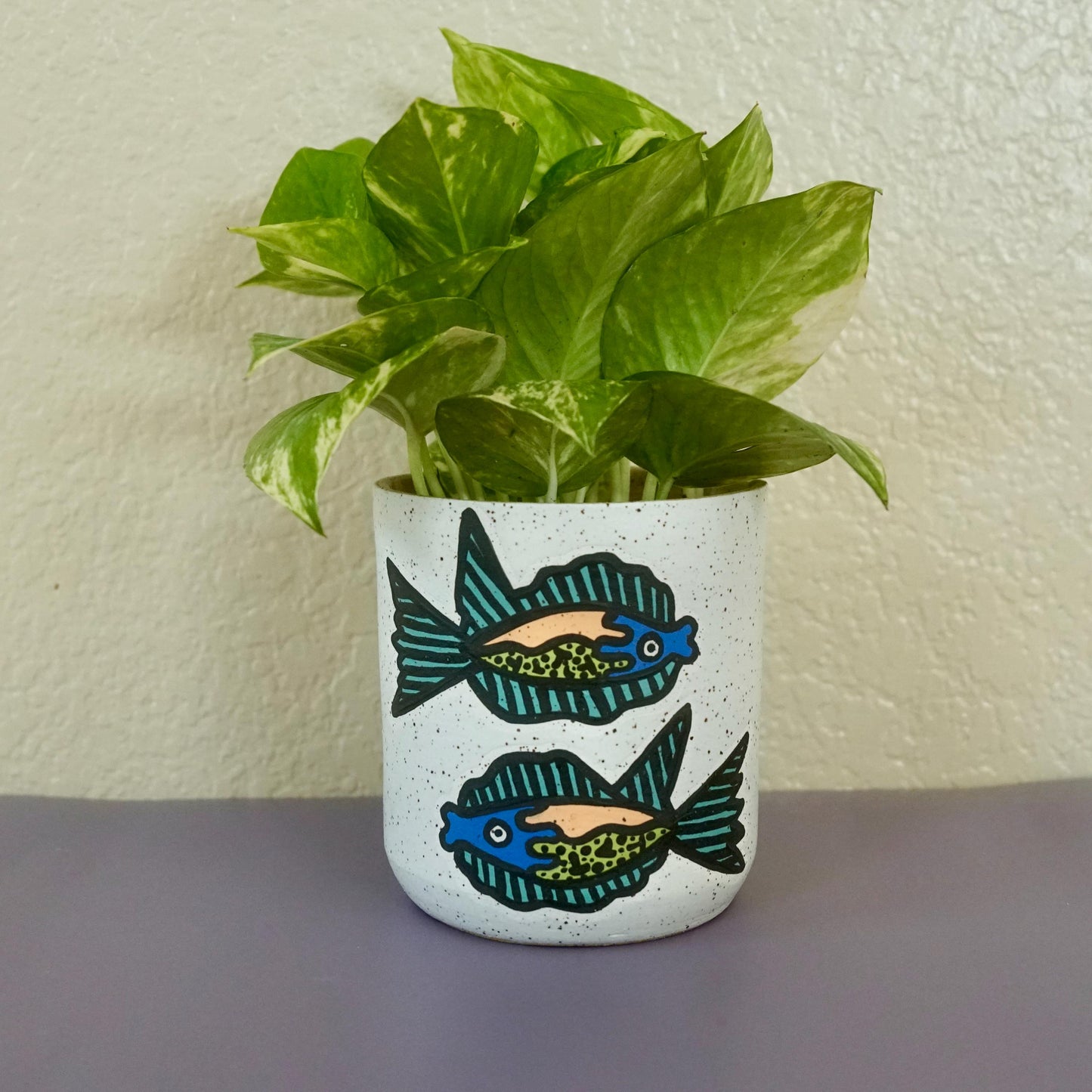Teal and Blue Ceramic Fish Planter