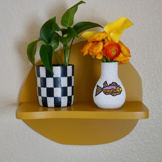 Purple and Orange Ceramic Fish Vase