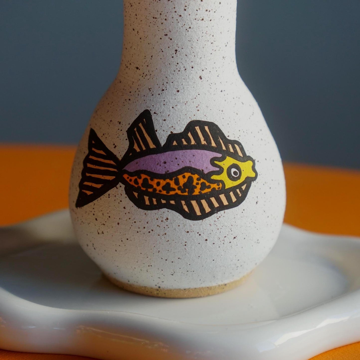Purple and Orange Ceramic Fish Vase