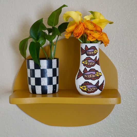Peach and Purple Ceramic Fish Vase