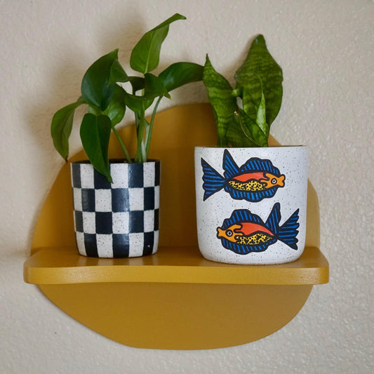 Bright Orange and Blue Ceramic Fish Planter