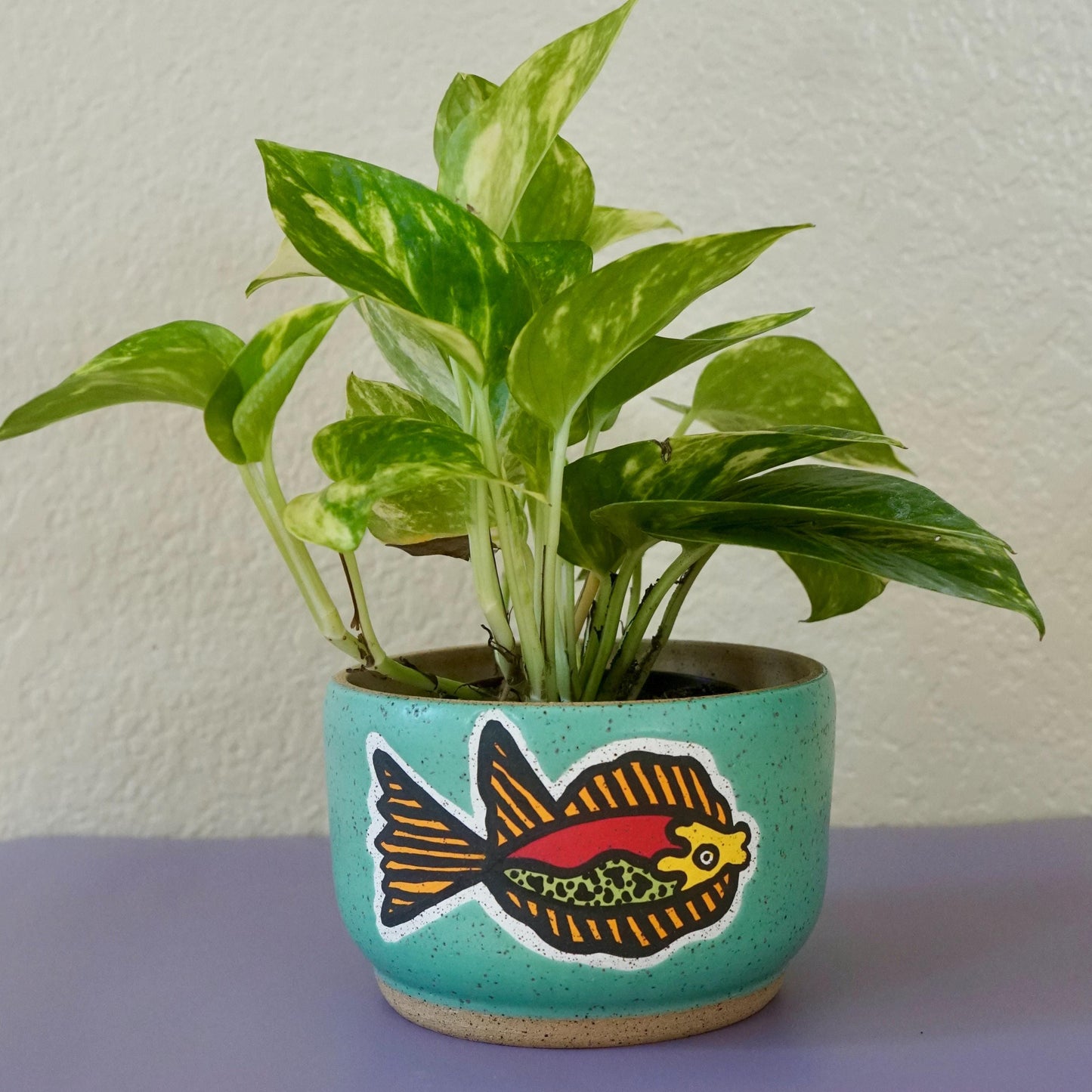 Teal Ceramic Fish Planter