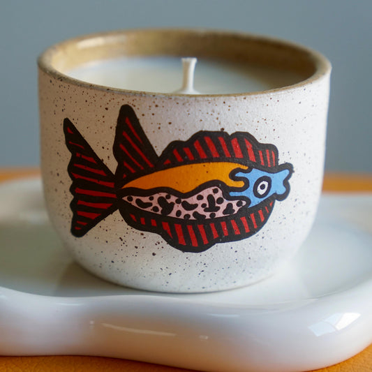 Red and Orange Ceramic Fish Candle