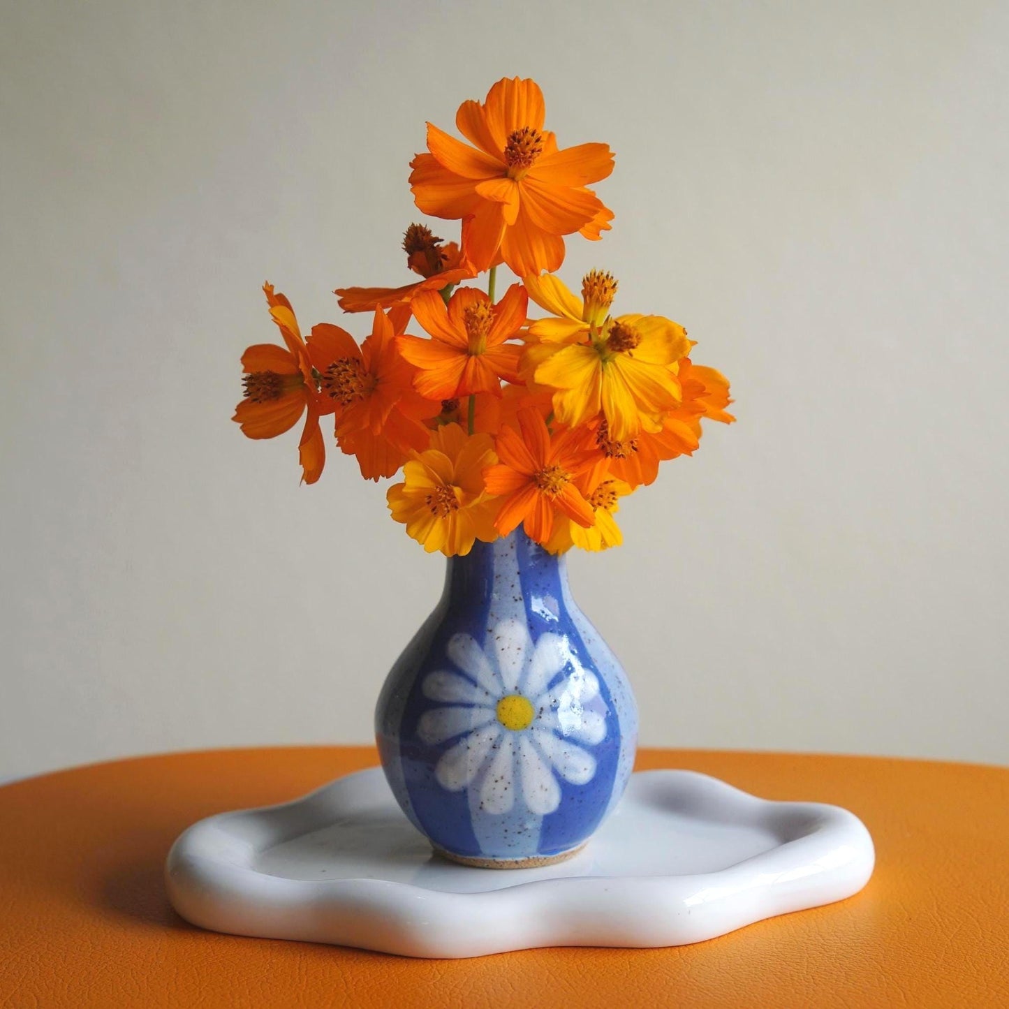 Handmade Ceramic Bud Vase- Blue Striped Ceramic Flower Vase- Colorful Pottery- Housewarming Gifts- Eclectic Decor- Clay Vase