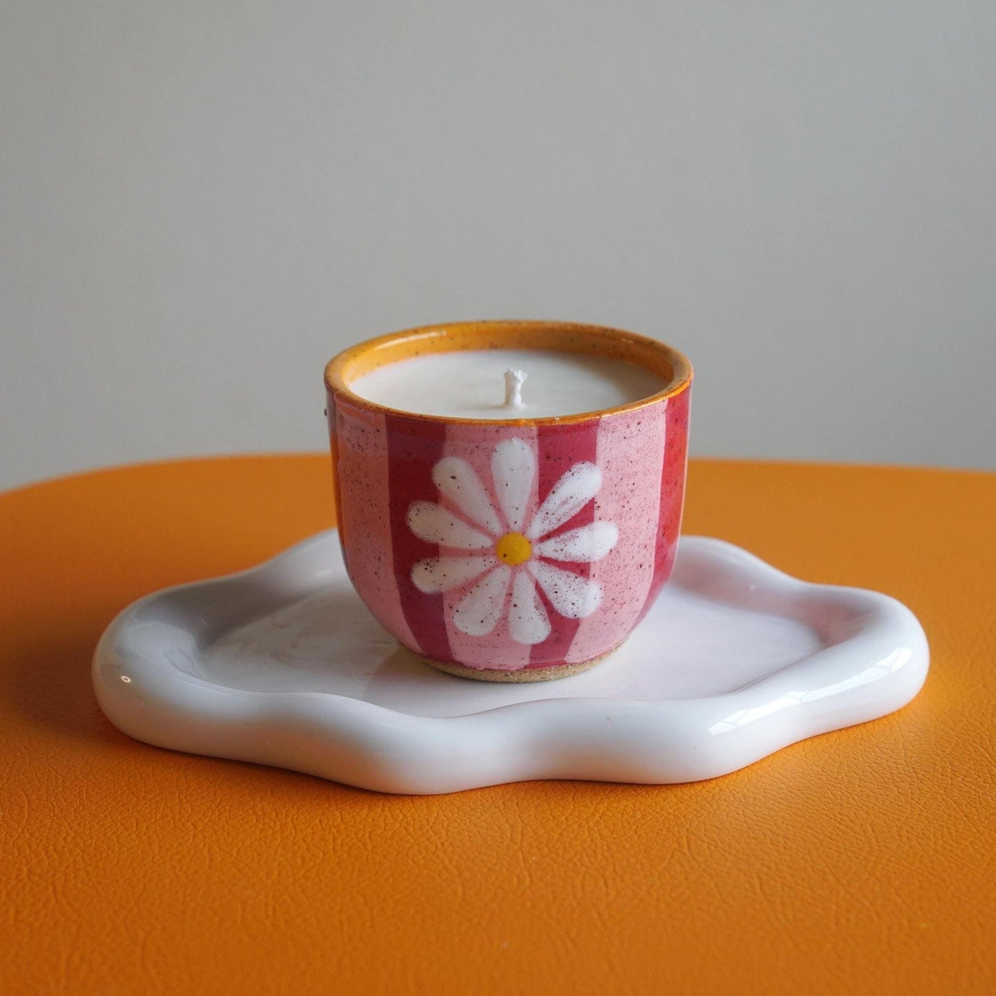 Pink & Red Ceramic Flower Candle