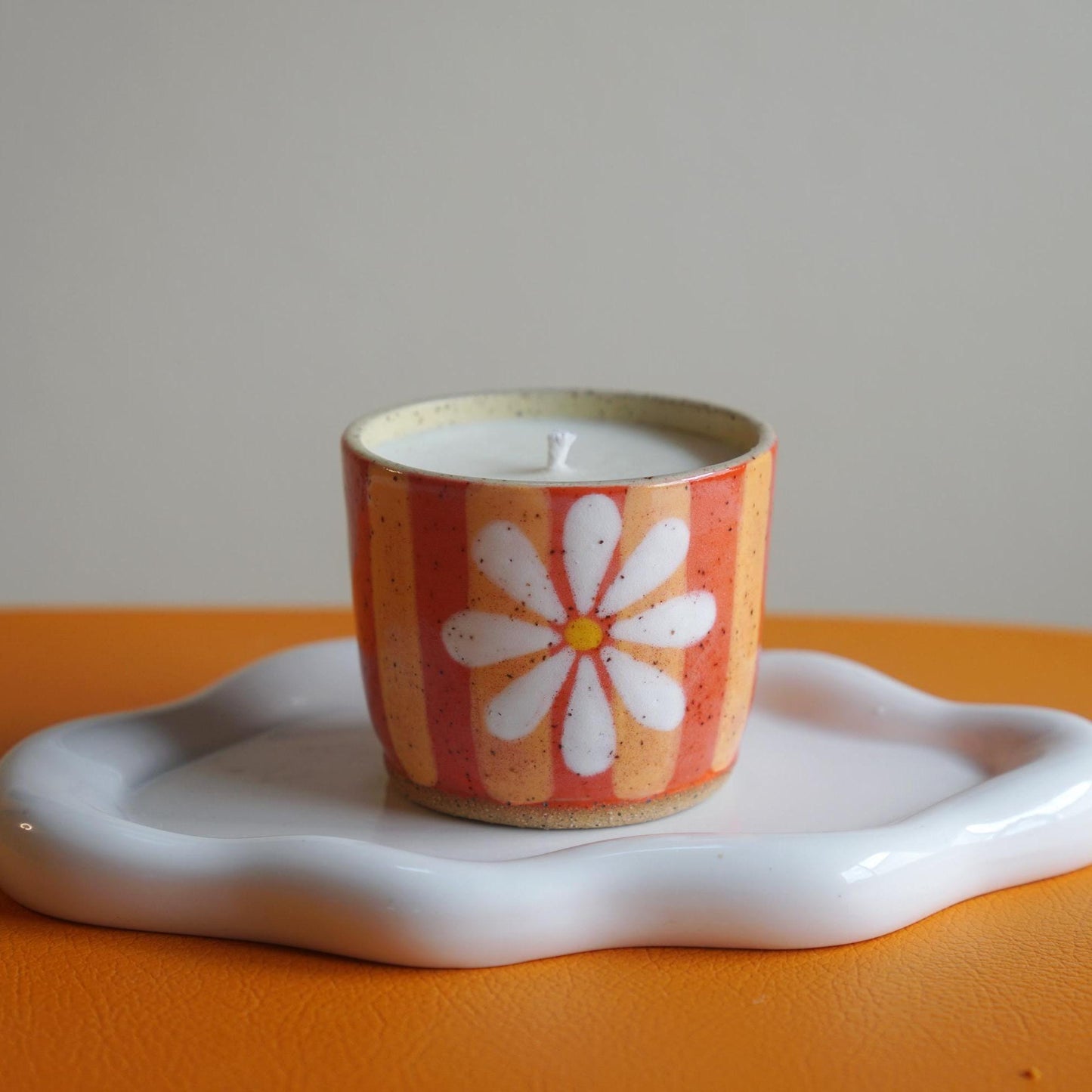 Orange Flower Ceramic Candle