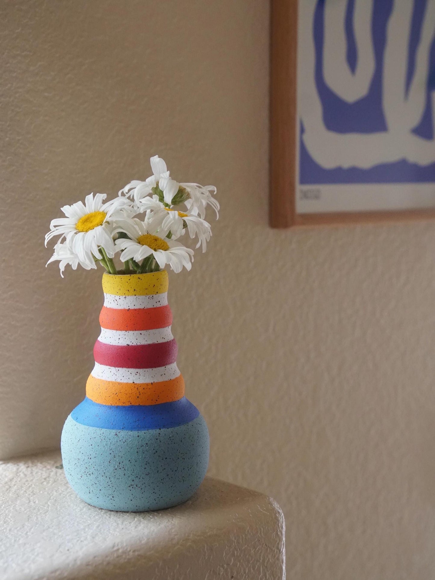 Baby Blue Bubble Neck Ceramic Vase