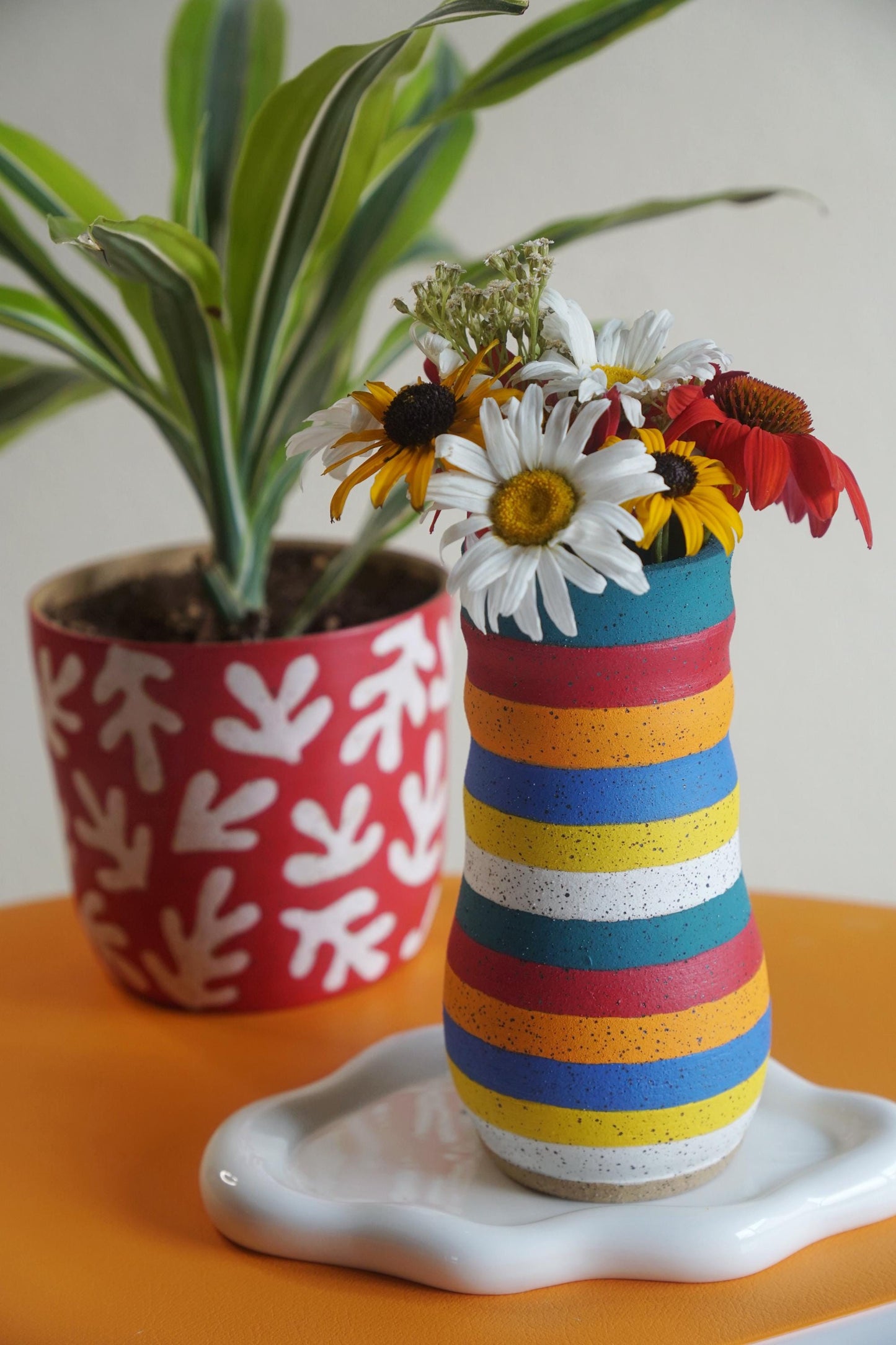 Confetti Striped Ceramic Flower Vase