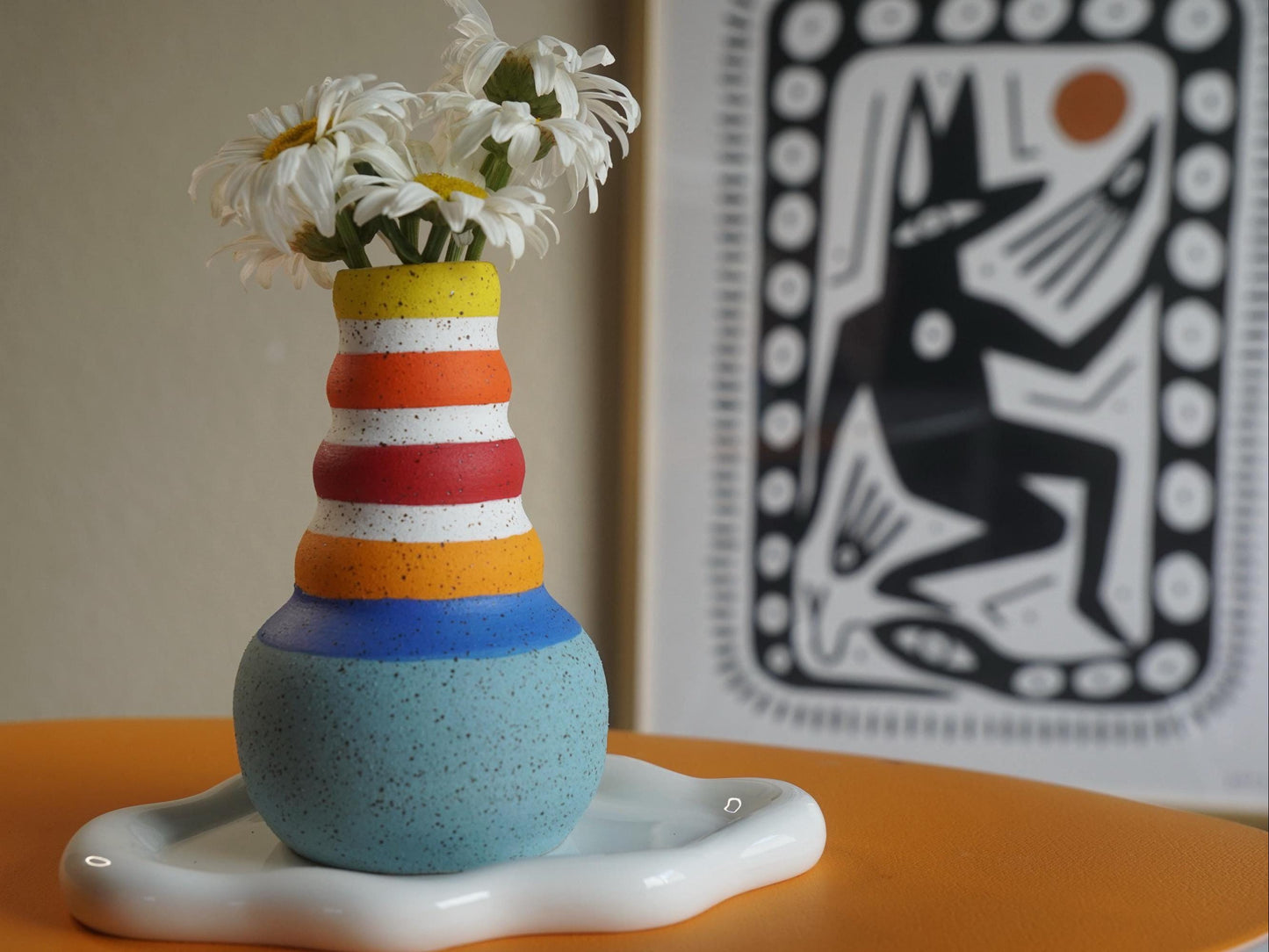 Baby Blue Bubble Neck Ceramic Vase
