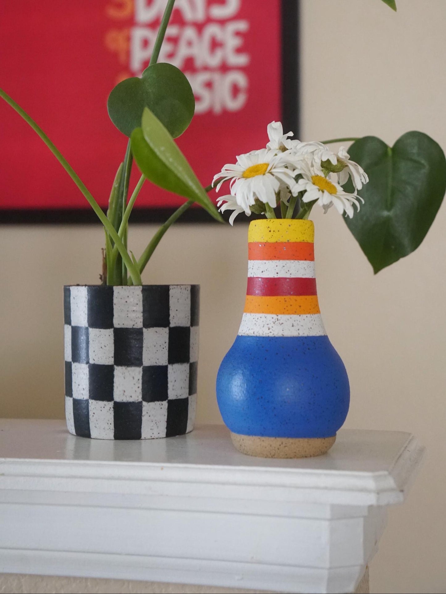 Blue Sunbeam Ceramic Flower Vase