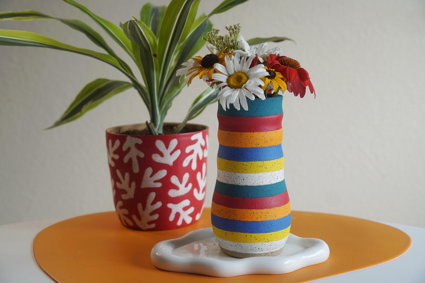 Confetti Striped Ceramic Flower Vase