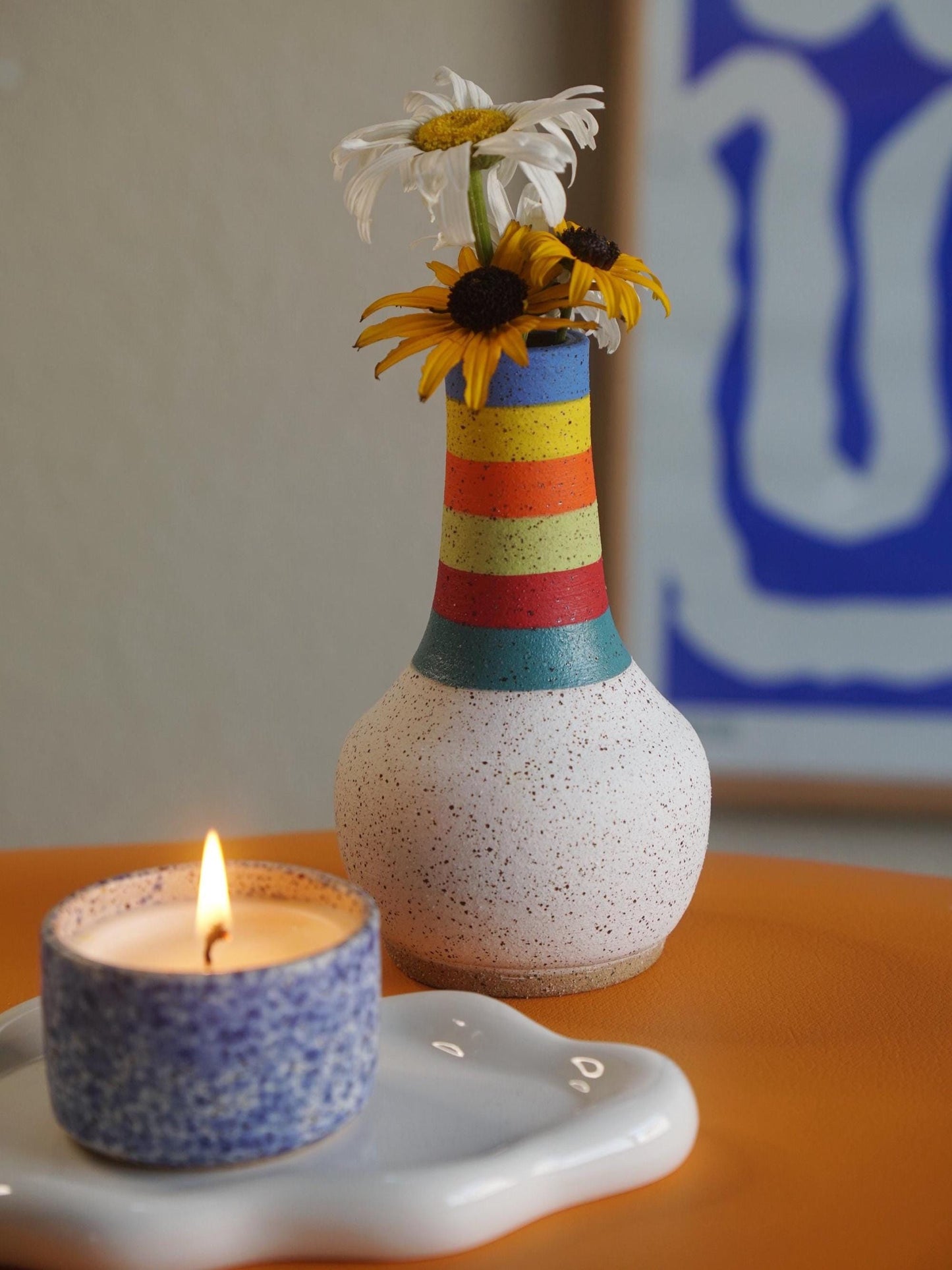 Striped Turtleneck Ceramic Vase