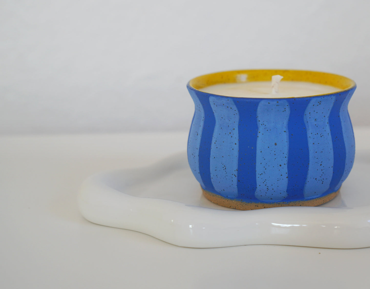 Blue Striped Ceramic Candle