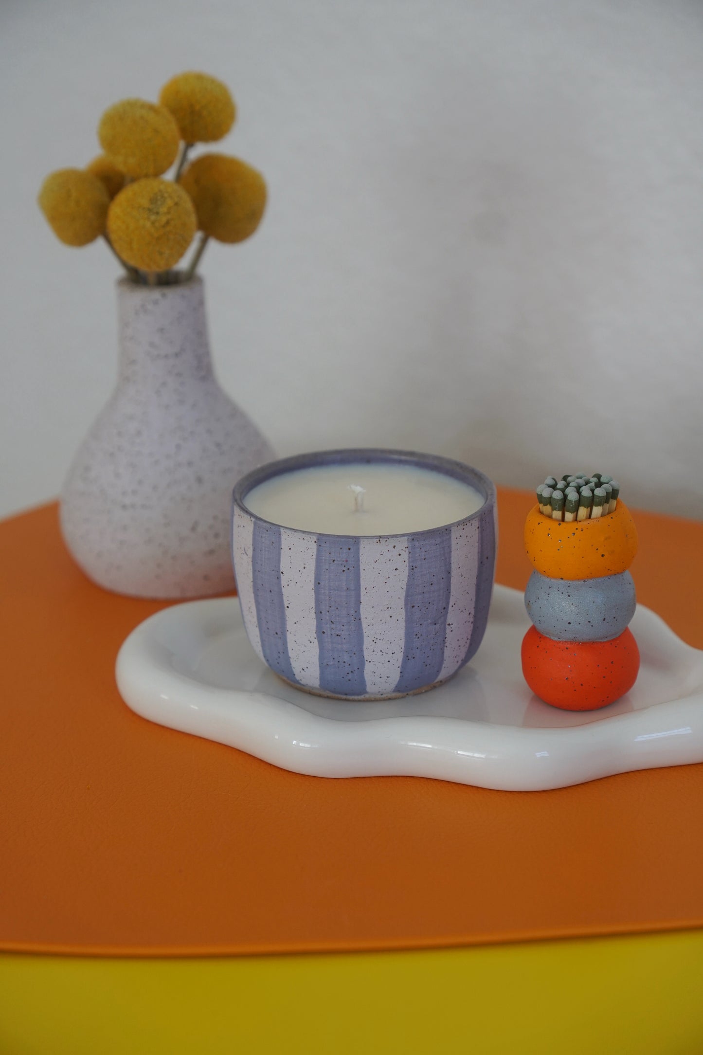 Periwinkle Striped Ceramic Candle