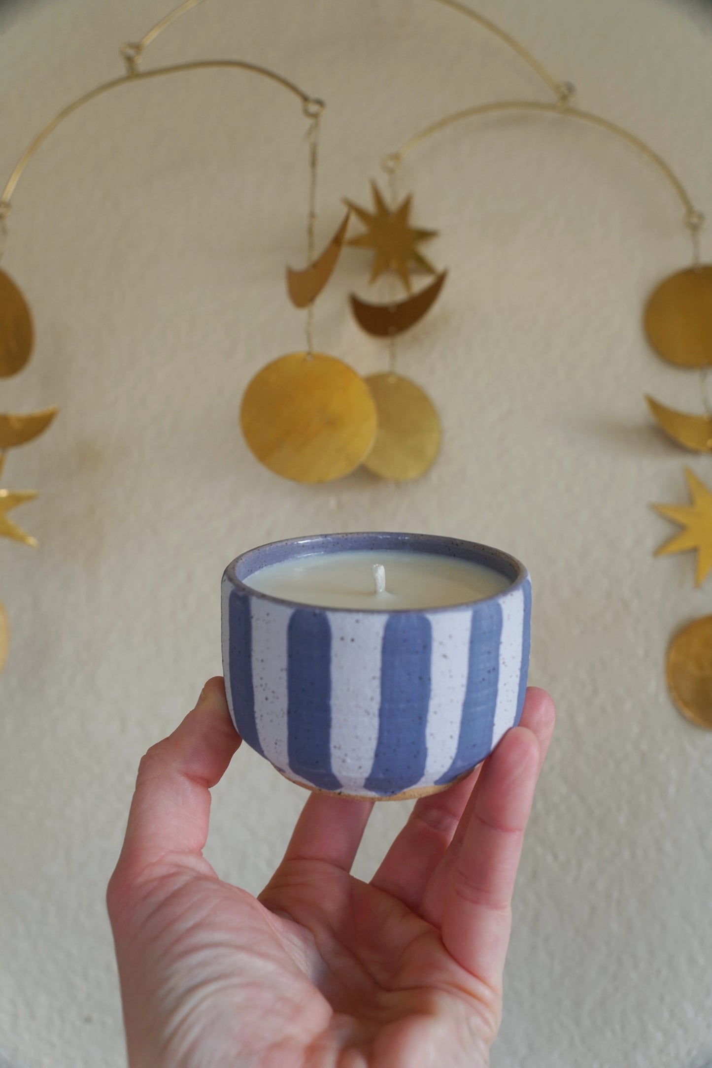 Periwinkle Striped Ceramic Candle