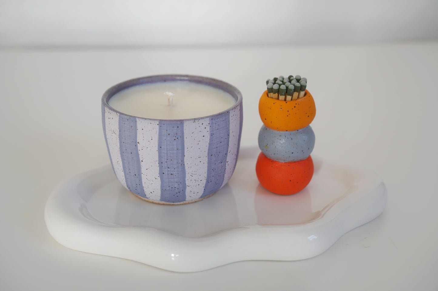 Periwinkle Striped Ceramic Candle