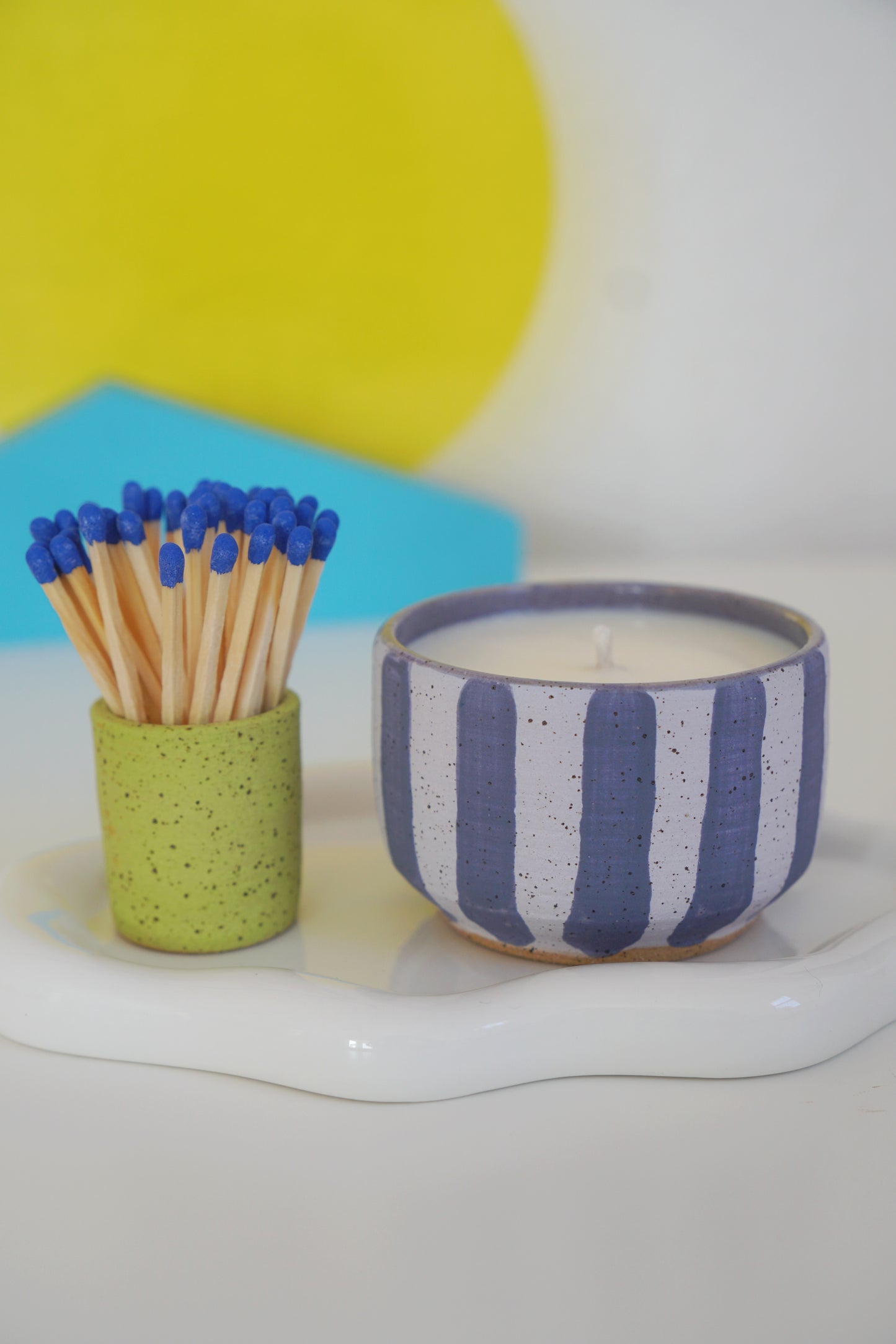 Periwinkle Striped Ceramic Candle