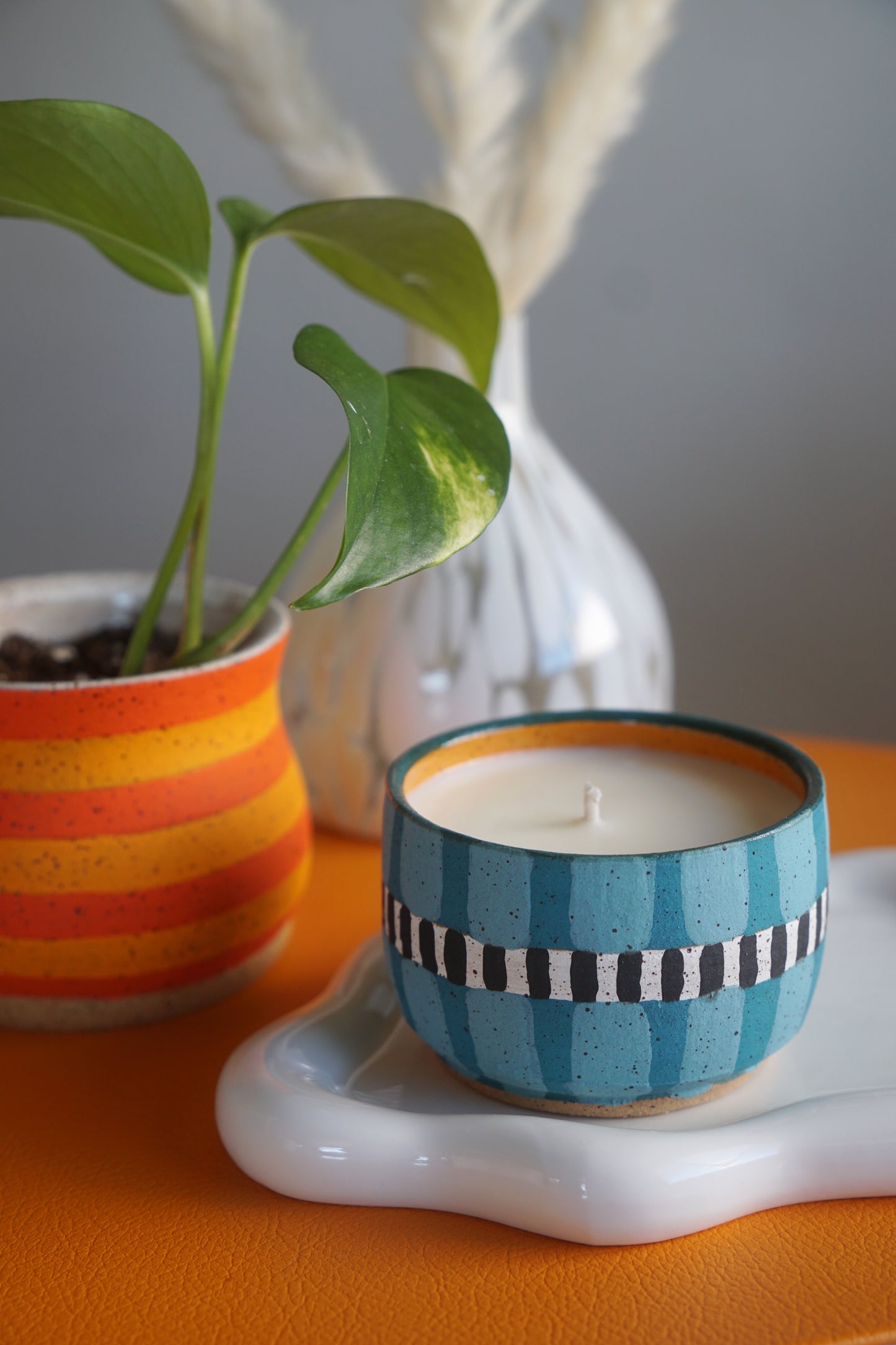 Teal Spring Ceramic Candle
