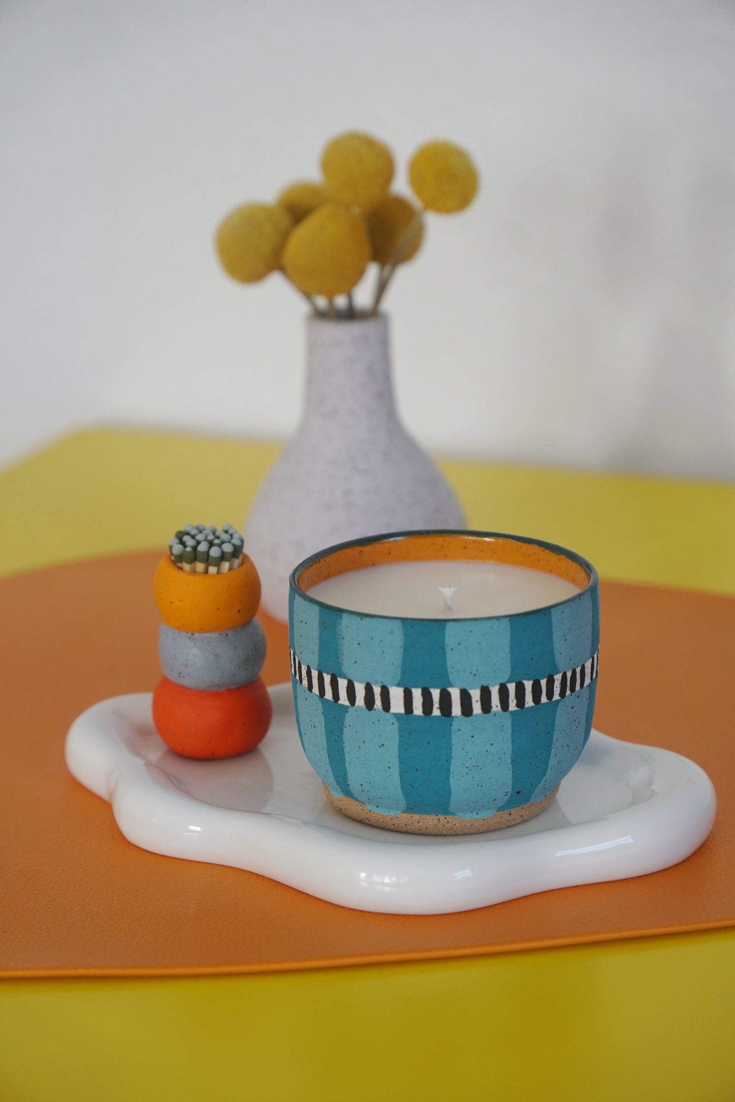 Teal Spring Ceramic Candle