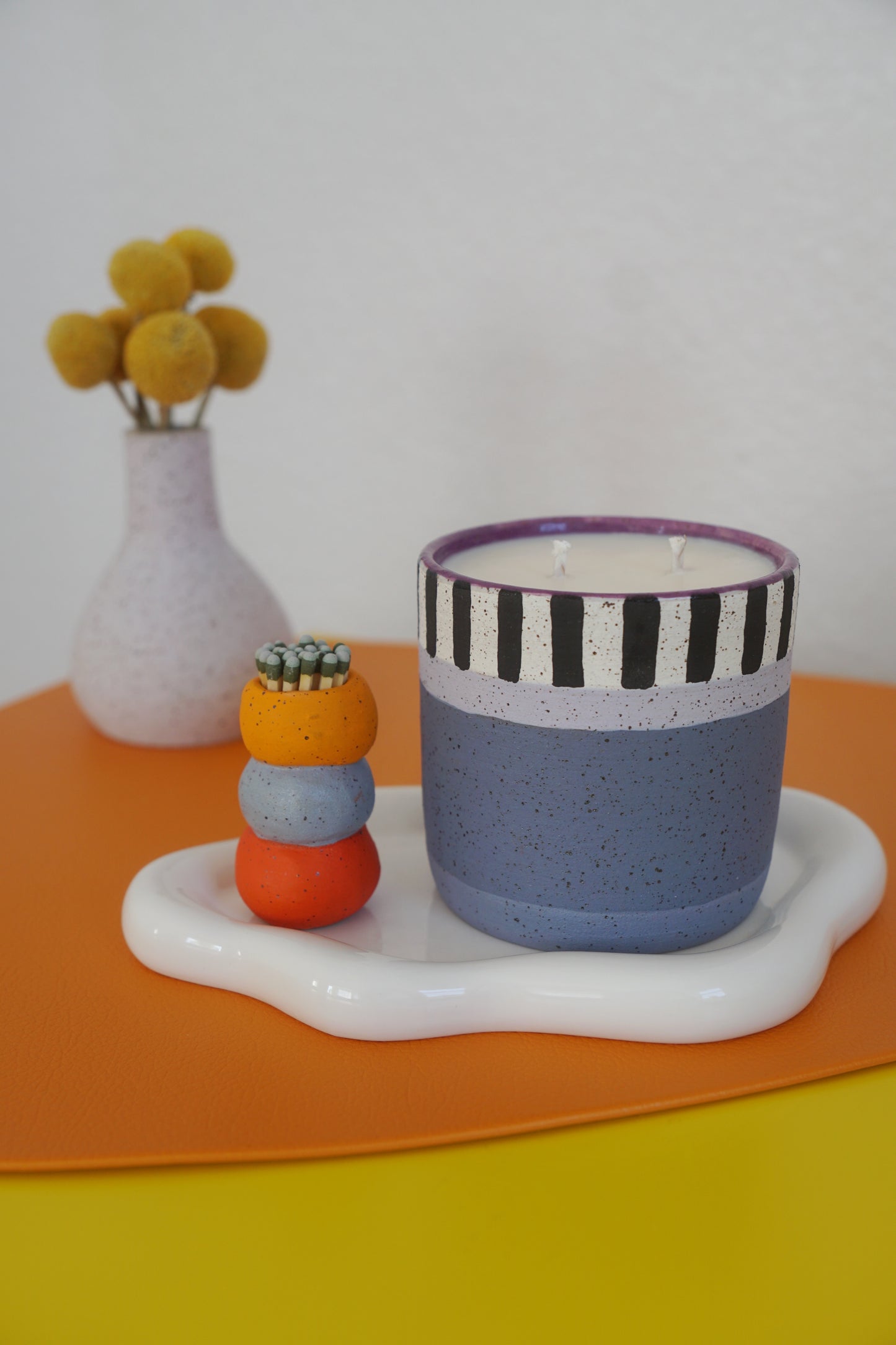 Plum Piano Striped Ceramic Candle
