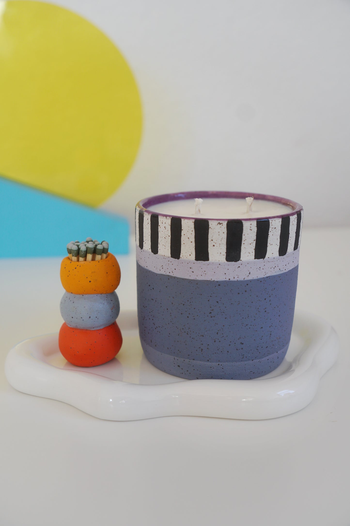 Plum Piano Striped Ceramic Candle