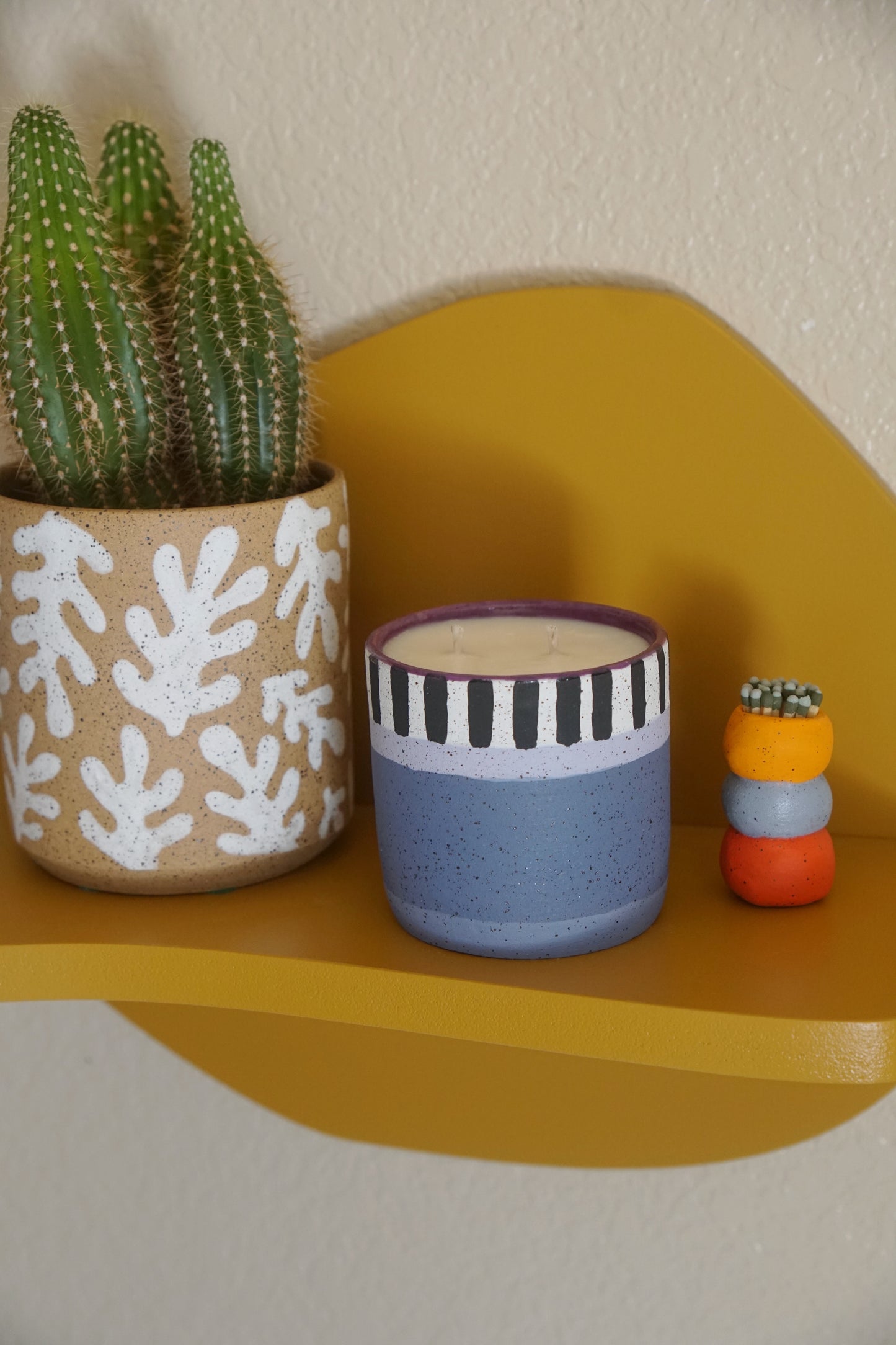 Plum Piano Striped Ceramic Candle