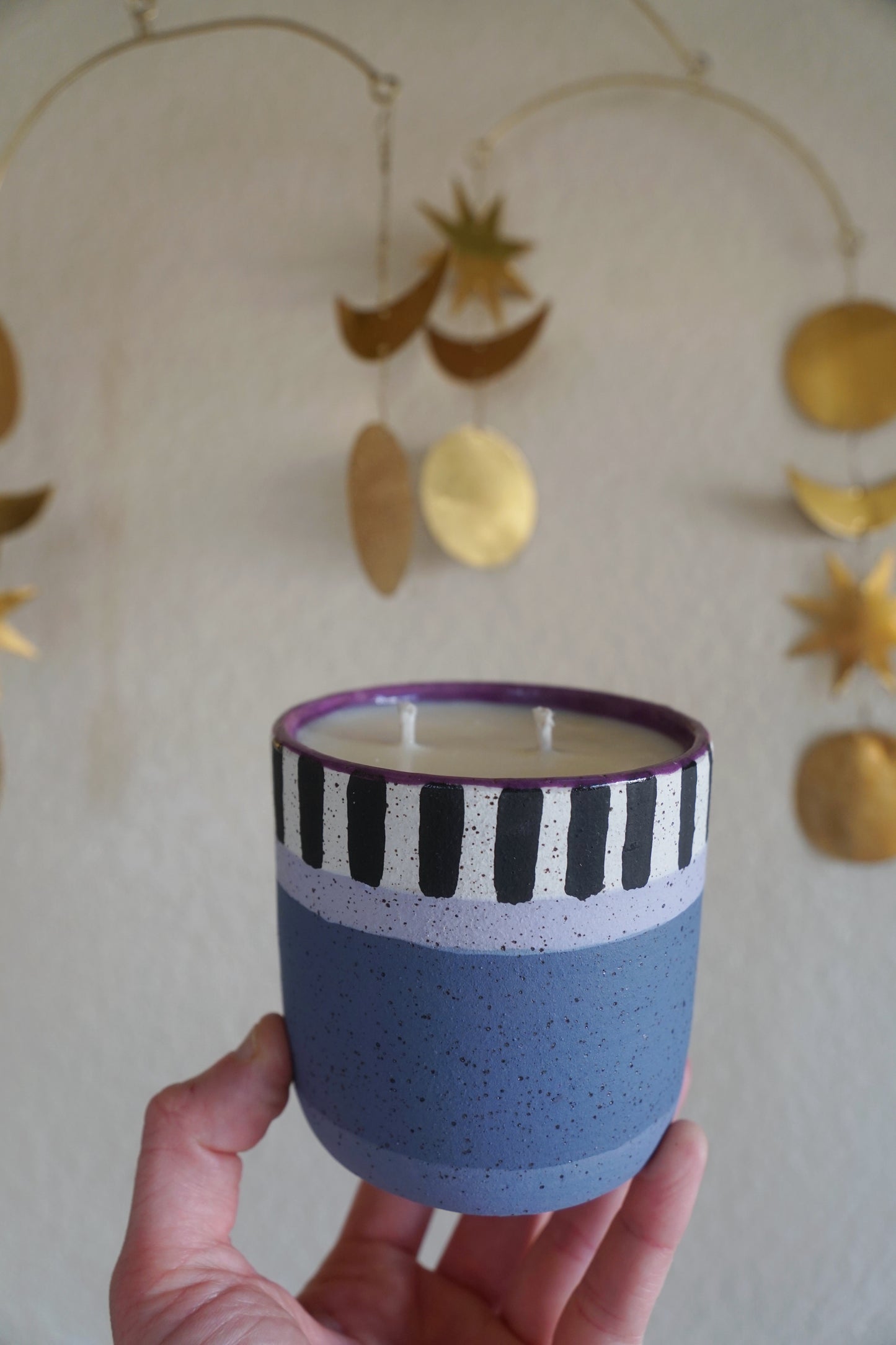 Plum Piano Striped Ceramic Candle
