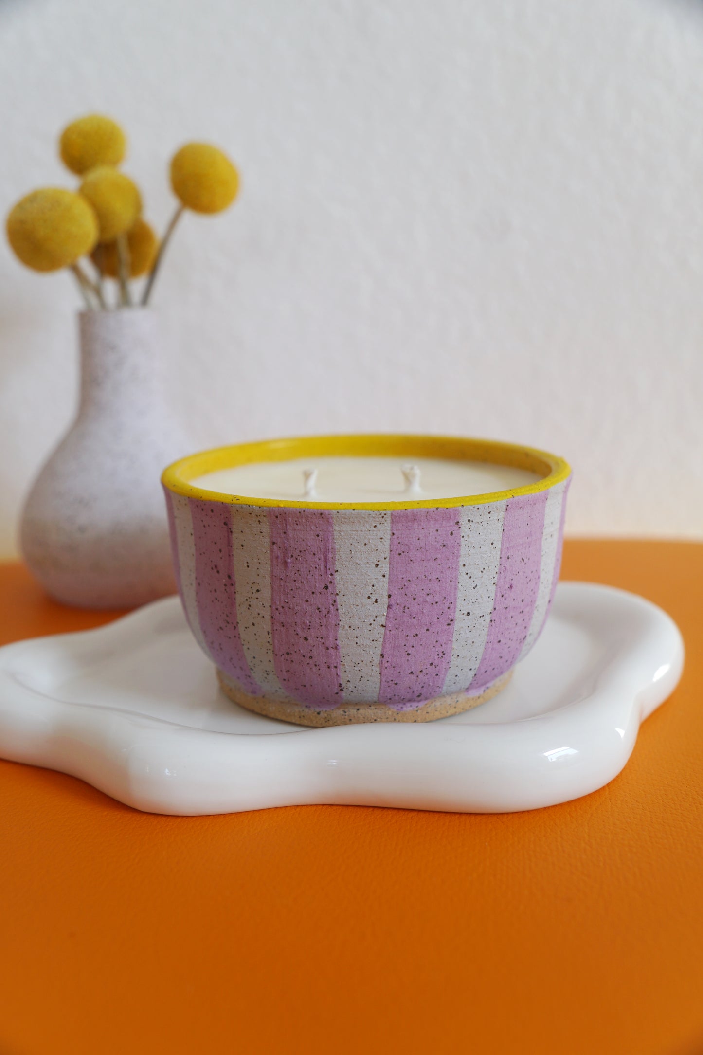 Light Purple Striped Ceramic Candle