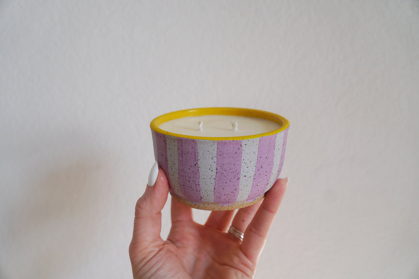 Light Purple Striped Ceramic Candle