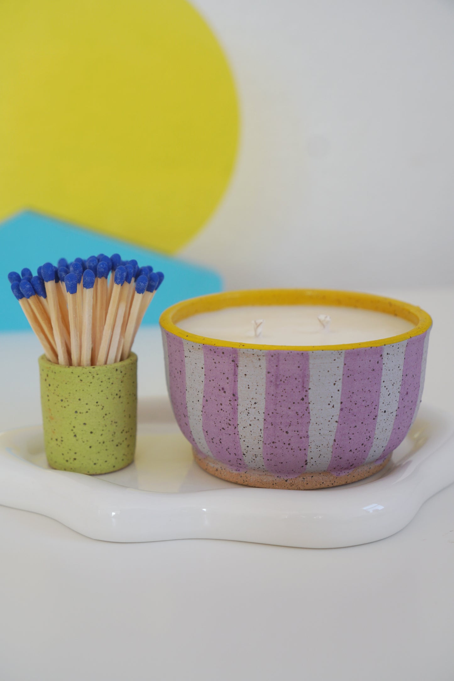 Light Purple Striped Ceramic Candle