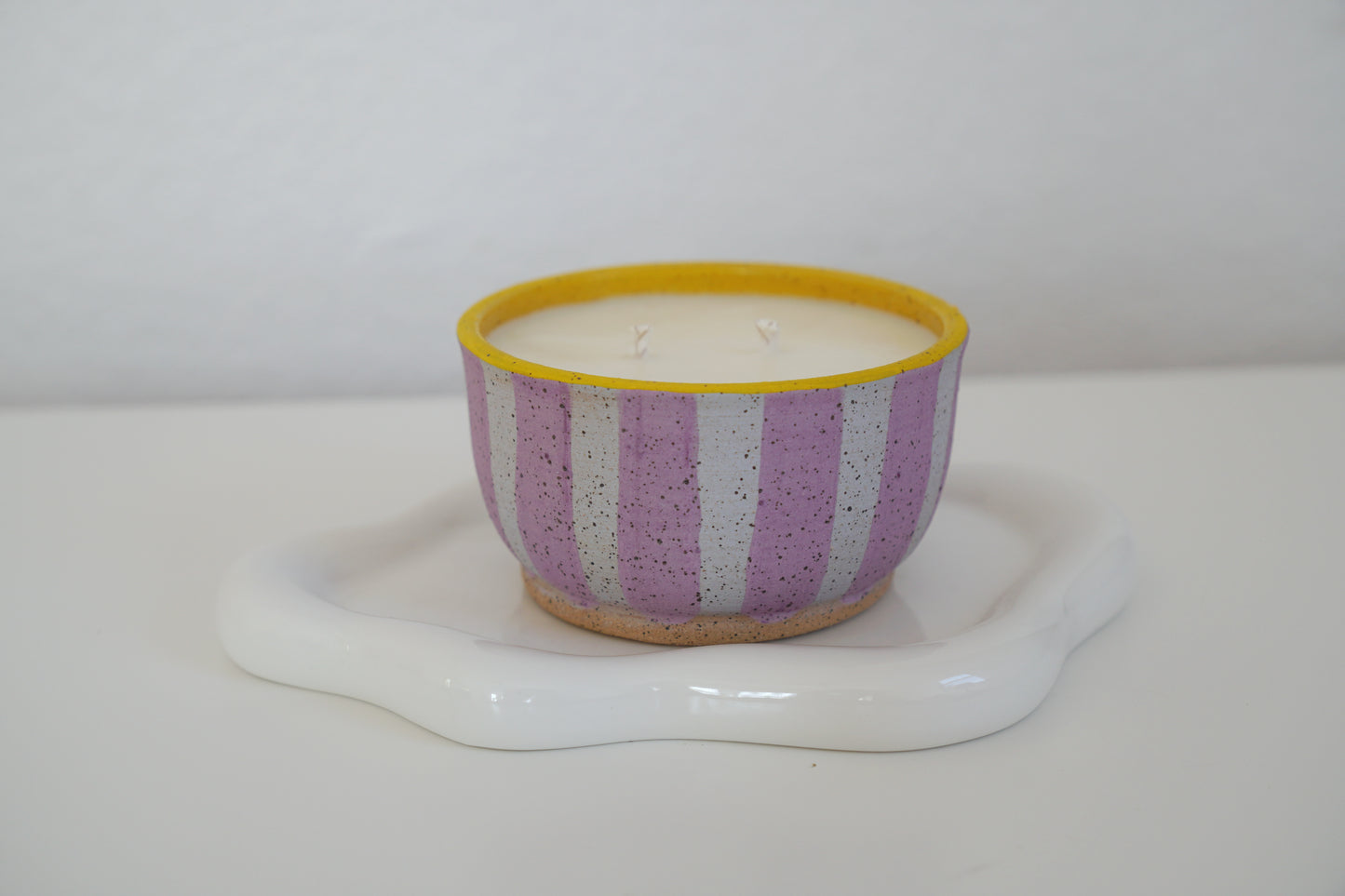 Light Purple Striped Ceramic Candle