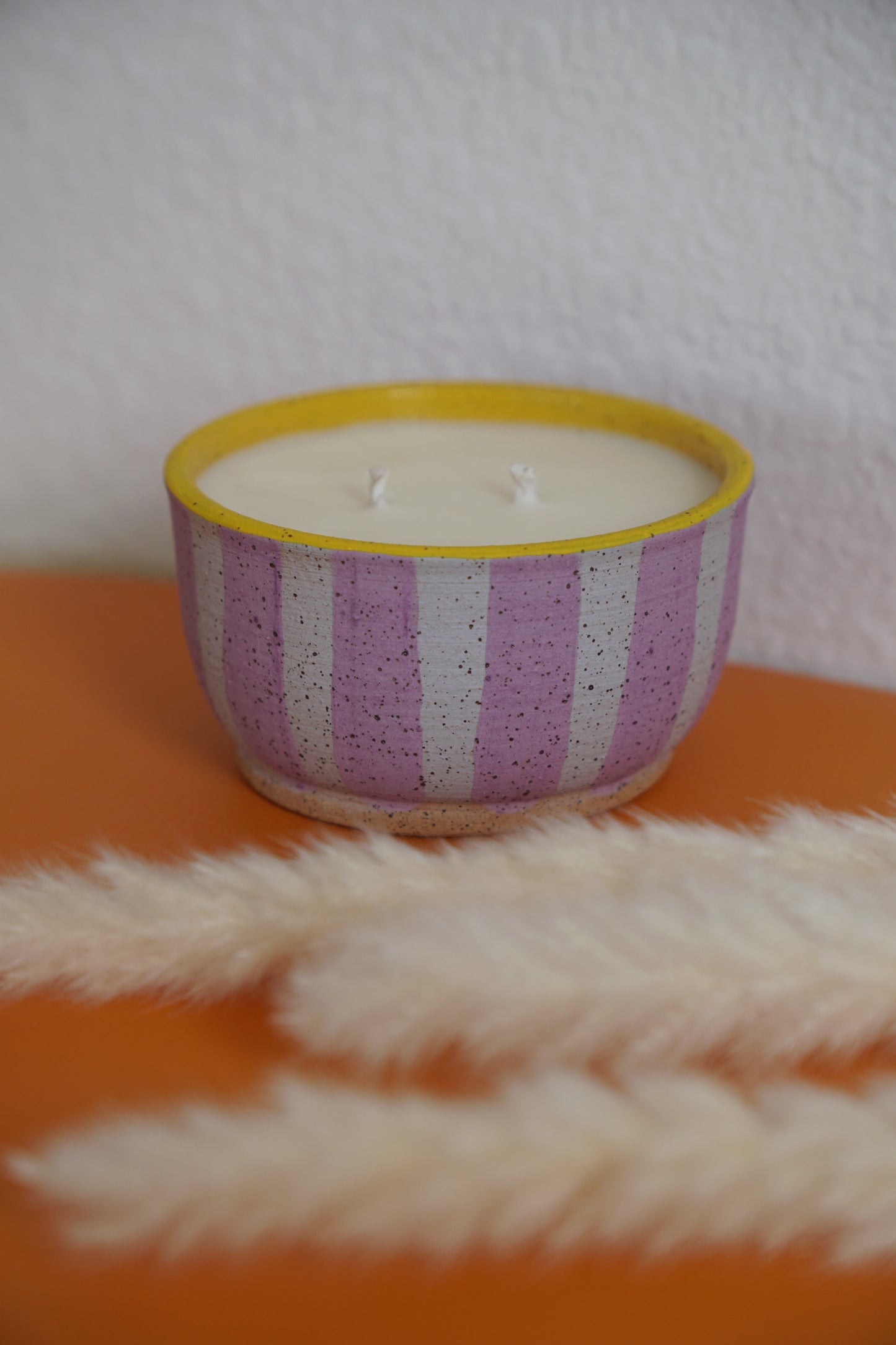 Light Purple Striped Ceramic Candle