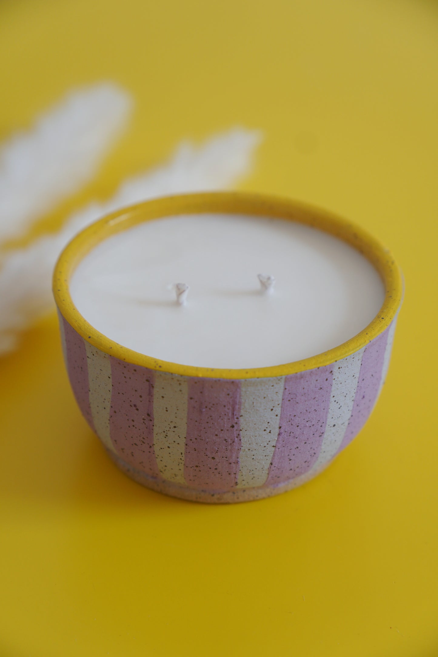 Light Purple Striped Ceramic Candle