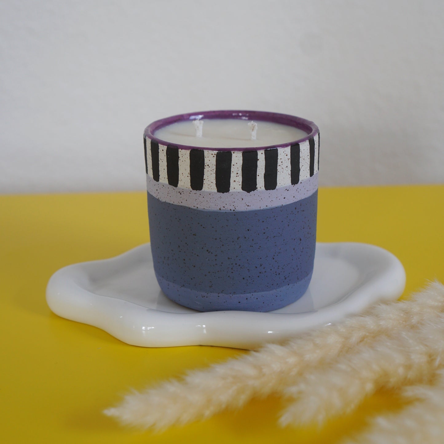 Plum Piano Striped Ceramic Candle