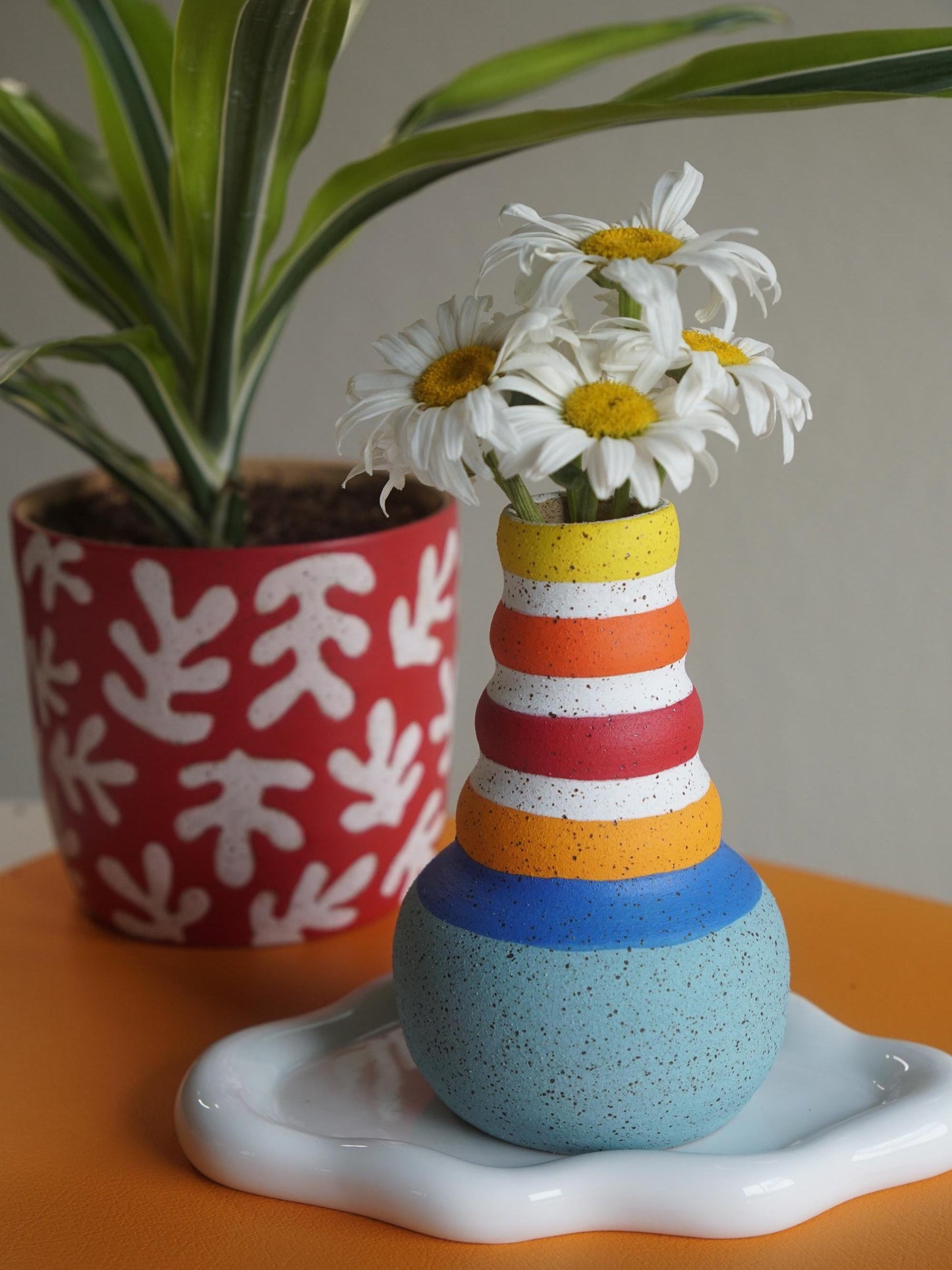 Baby Blue Bubble Neck Ceramic Vase