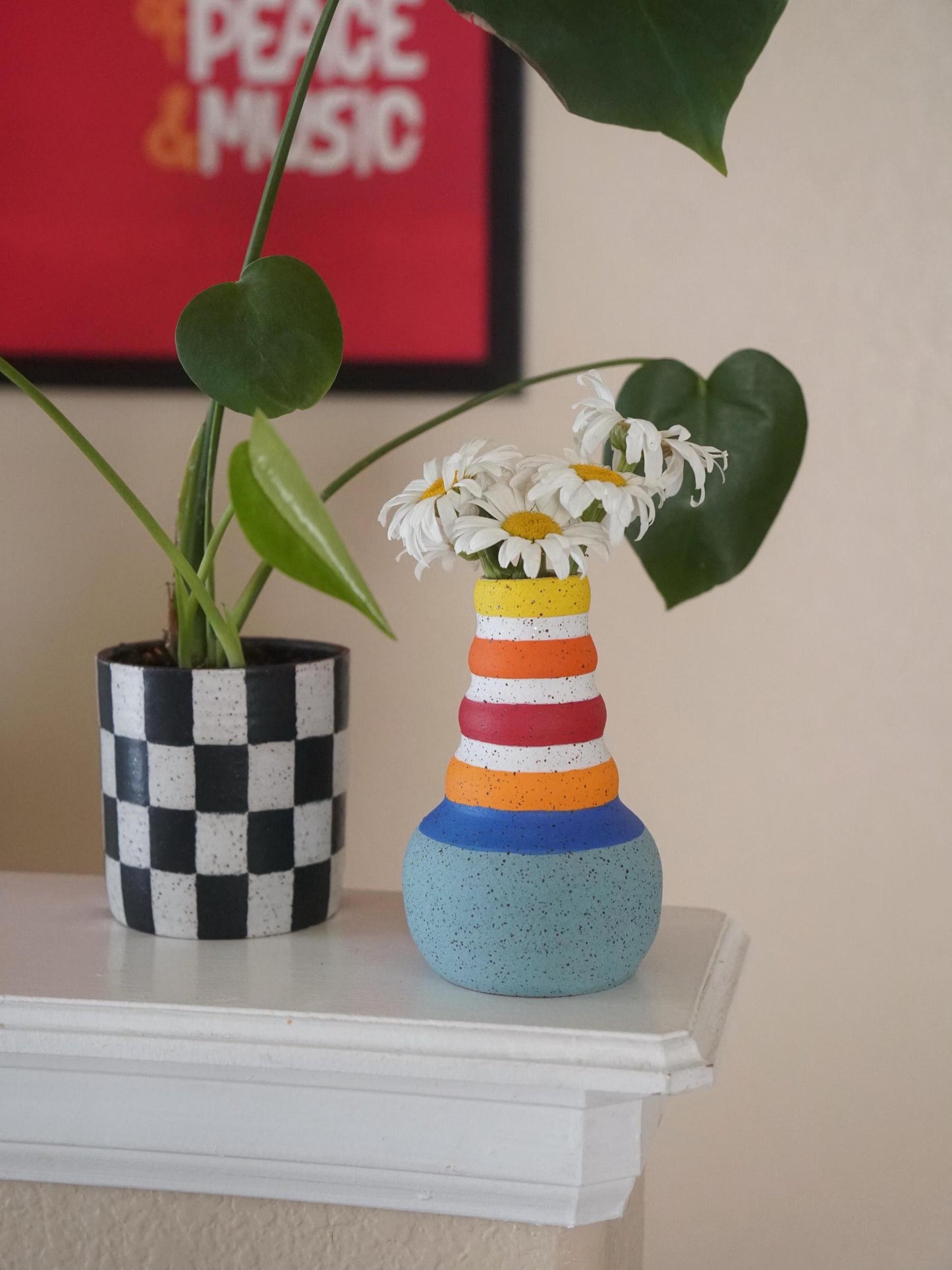 Baby Blue Bubble Neck Ceramic Vase