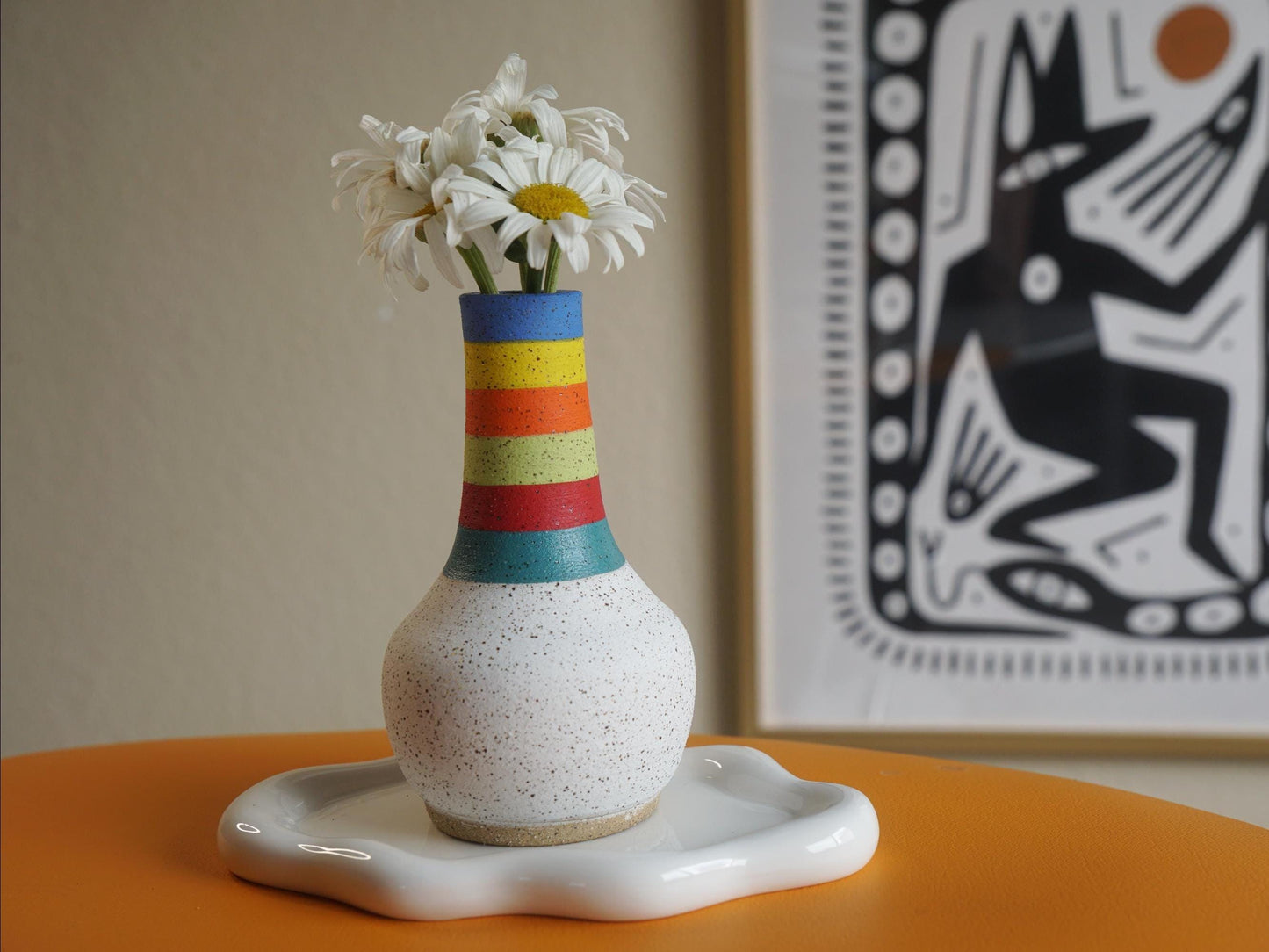 Striped Turtleneck Ceramic Vase
